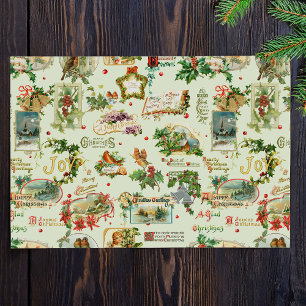 Festive Vintage Christmas Greetings Collage-Green Tissue Paper