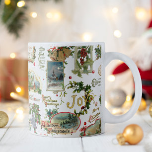 Festive Vintage Christmas Greetings Collage-White Coffee Mug