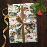 Festive Vintage Christmas Greetings Collage-White  Wrapping Paper<br><div class="desc">Festive,  fun and unique holiday seamless pattern featuring vintage Merry Christmas greetings in decorative script with traditional floral embellishments,  including holly,  ribbons,  angels,  winter landscape vignettes,  birds and red berries. White background.</div>