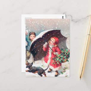 festive vintage Christmas kids Holiday Postcard