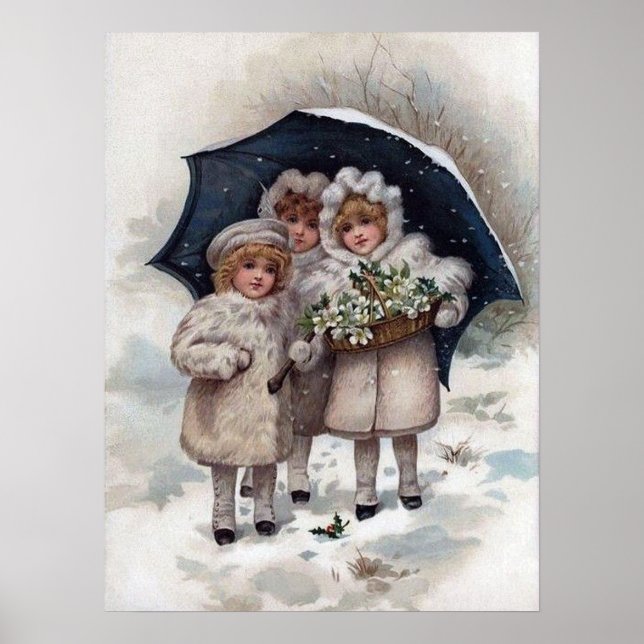 festive vintage Christmas kids Holiday Poster (Front)