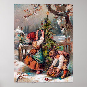 festive vintage Christmas kids Holiday Poster