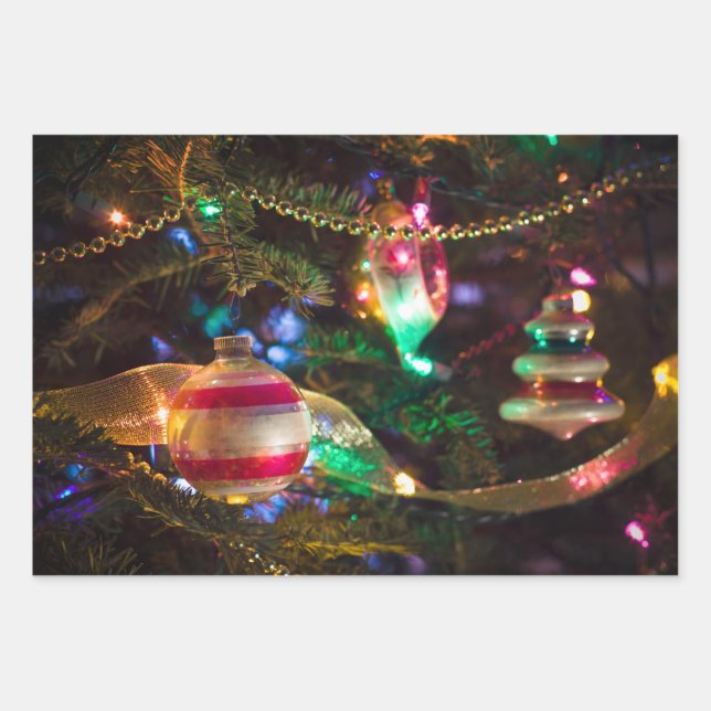 Festive Vintage Christmas Ornaments  Wrapping Paper Sheet (Front)