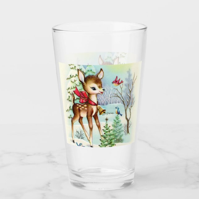 festive vintage Christmas reindeer Holiday Glass (Front)