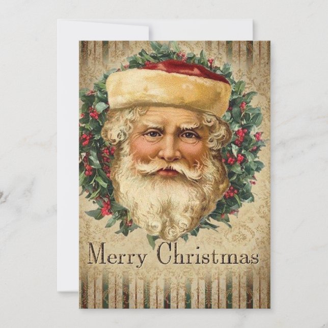 Festive vintage Christmas Santa add sentiment Card (Front)