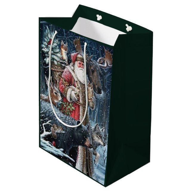 festive vintage Christmas Santa Holiday Medium Gift Bag (Back Angled)