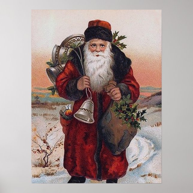 festive vintage Christmas Santa Holiday Poster (Front)