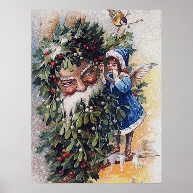 festive vintage Christmas Santa Holiday Poster (Front)