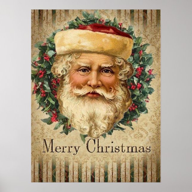 festive vintage Christmas Santa Holiday Poster (Front)