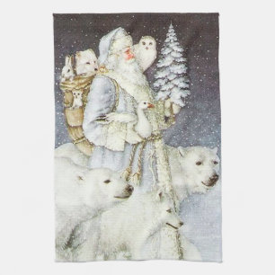 festive vintage Christmas Santa Holiday  Tea Towel