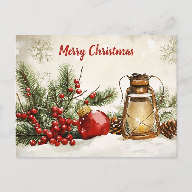 Festive Vintage Christmas Scene Postcard (Front)