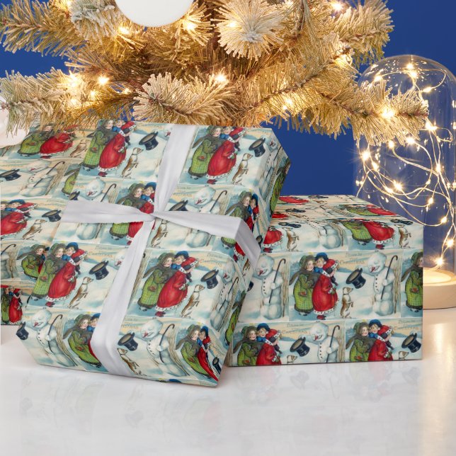 festive vintage Christmas snowman tiled  Wrapping Paper (Holidays)