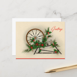 festive vintage Christmas spinning wheel Postcard