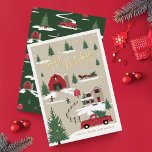 Festive Vintage Christmas Tree Farm Red Truck<br><div class="desc">Celebrate the magical and festive holiday season with our custom holiday photo holiday card. Our vintage holiday design features a Christmas tree farm scenery, this Christmas pattern incorporates a farm Christmas scene featuring a farmhouse, a red barn, children playing and throwing snowballs, Christmas trees, and a red vintage truck. All...</div>