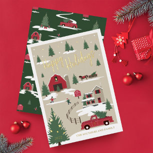 Festive Vintage Christmas Tree Farm Red Truck