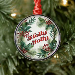 Festive Vintage "Holly Jolly" Christmas Ornament 