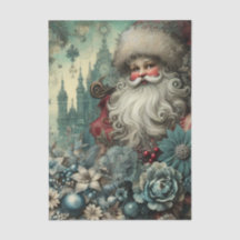 Festive Vintage Inspired Floral Santa Decoupage