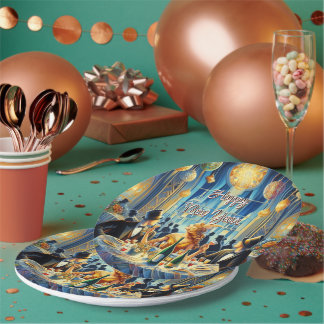 Festive Vintage New Year's Eve Paper Plate