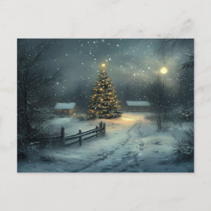 Festive Vintage Night Christmas Scene Postcard