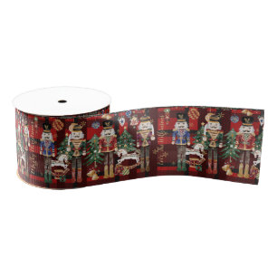 Festive Vintage Nutcracker Soldiers Red Plaid Grosgrain Ribbon