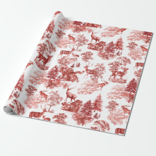 Festive Vintage Red White Deer in Snowy Woodland Wrapping Paper
