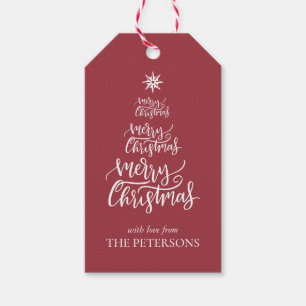 Festive Vintage Red White Merry Christmas Name Gift Tags