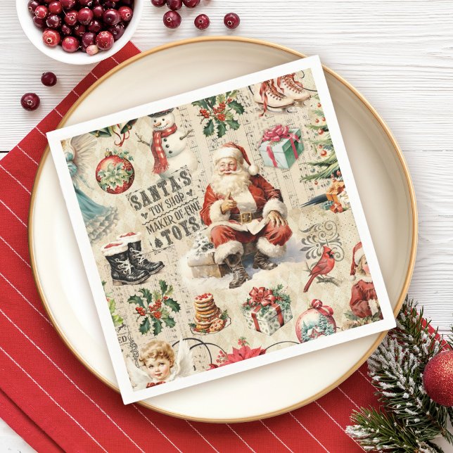 Festive Vintage Santa Claus Christmas Napkin (A festive vintage Santa party napkin for your Christmas holiday dinner celebration)