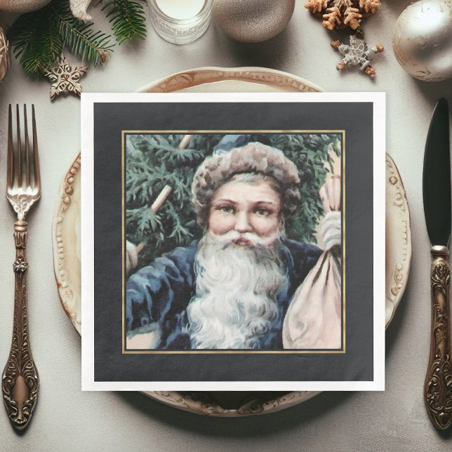 Festive Vintage Santa Claus Christmas Napkin (Christmas dinner napkins, vintage Santa Claus paper dinner napkins for Christmas Holiday)