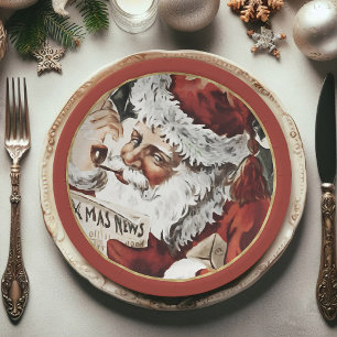 Festive Vintage Santa Claus Christmas Paper Plate