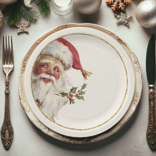 Festive Vintage Santa Claus Christmas Paper Plate