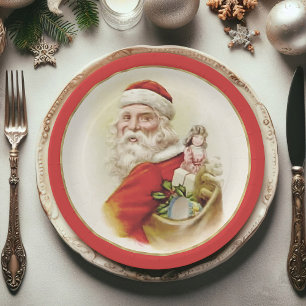 Festive Vintage Santa Claus Christmas Paper Plate
