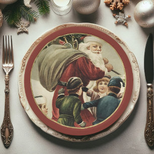 Festive Vintage Santa Claus Christmas Paper Plate