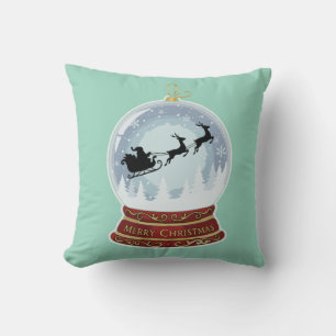 Festive Vintage Santa Sleigh & Reindeer Snow Globe Cushion