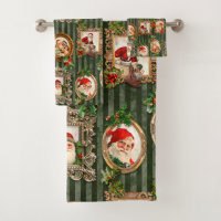 Festive Vintage Santas in Ornate Frames w/Holly
