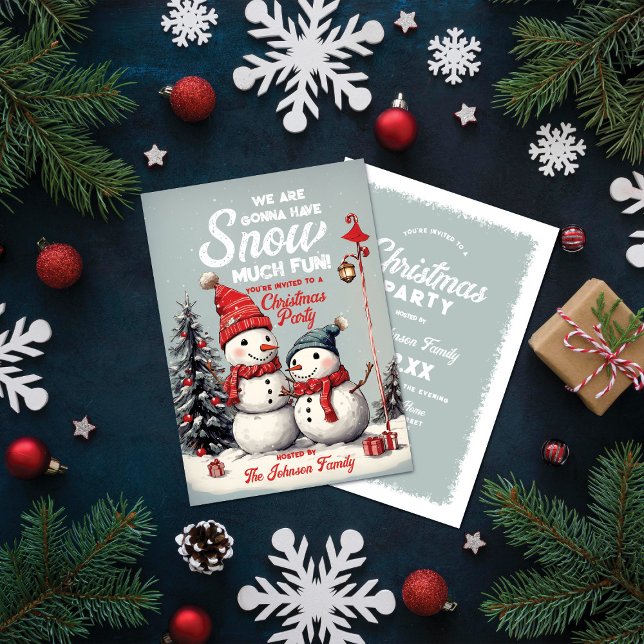 Festive Vintage Snowman Christmas Party Invitation (Creator Uploaded)