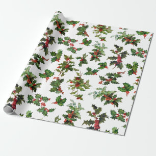 Festive Vintage Style Holly Wrapping Paper