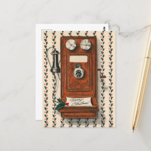 Festive vintage telephone Christmas Postcard