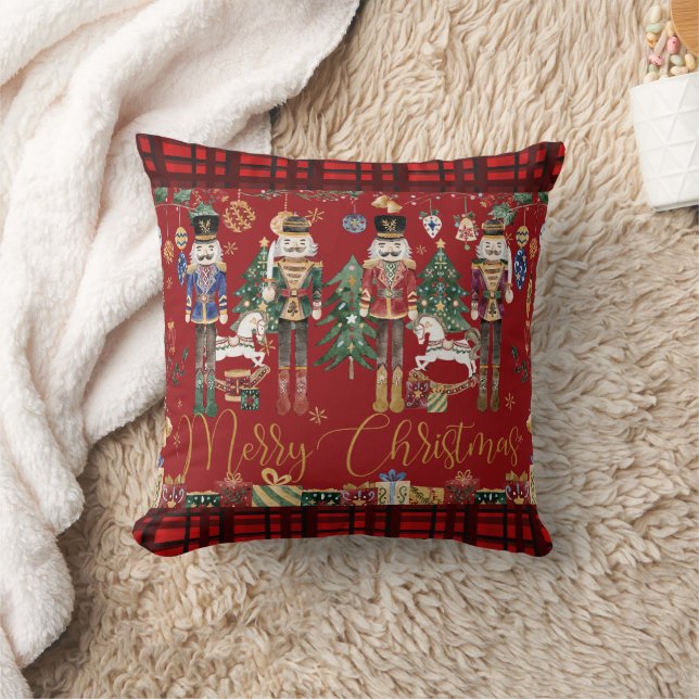 Festive Vintage The Nutcracker Merry Christmas Red Cushion (Blanket)