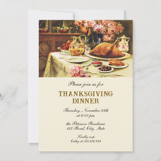 Festive Vintage Traditional Thanksgiving Dinner  Invitation (Front)