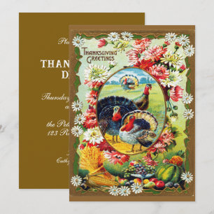 Festive Vintage Traditional Thanksgiving Dinner  Invitation