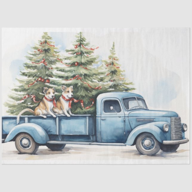 Festive Vintage Truck with Dogs Tissue Paper (Front)