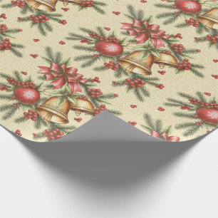 Festive Vintage Victorian Christmas Bells Bows Wrapping Paper