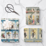 Festive Vintage Winter Christmas Card Collage Wrapping Paper Sheet<br><div class="desc">Fun and festive suite of antique vintage Christmas greeting cards,  featuring skaters and elegant Victorian ladies in the snow as well as vignettes with Old World Father Christmas with silver highlights. All patterns are seamless and can be scaled up or down.</div>