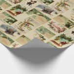 Festive Vintage Winter Christmas Ephemera Collage Wrapping Paper<br><div class="desc">Festive and fun collage featuring vintage Christmas card ephemera,  including snowmen,  children in the snow,  gnomes,  skiers,  mistletoe,  holly and jolly Christmas greetings on beige snowy background.</div>