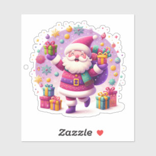 Festive Violet Christmas Sticker With Joyful Santa