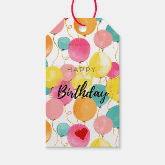 Festive Watercolor Balloons Party Gift Tag