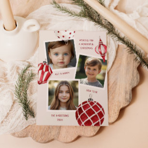 Festive Watercolor Bauble Photo Holiday Card