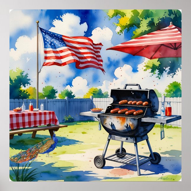 Festive Watercolor BBQ Poster (Front)