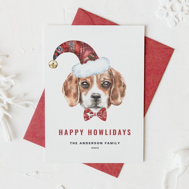 Festive Watercolor Beagle Santa Happy Howlidays Holiday Postcard (Creator Uploaded)