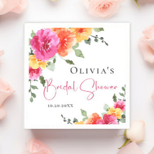 Festive Watercolor Bright Flowers Bridal Shower Napkin